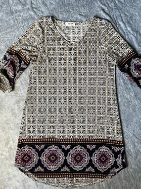 Rachel Kate Boho Navy Orange Mandala Paisley Medallion Top Fits Medium